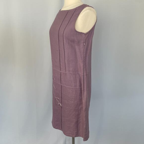 Vintage Shift Dress Size Medium Petite MP Purple Linen Embroidered Sleeveless - Picture 7 of 14